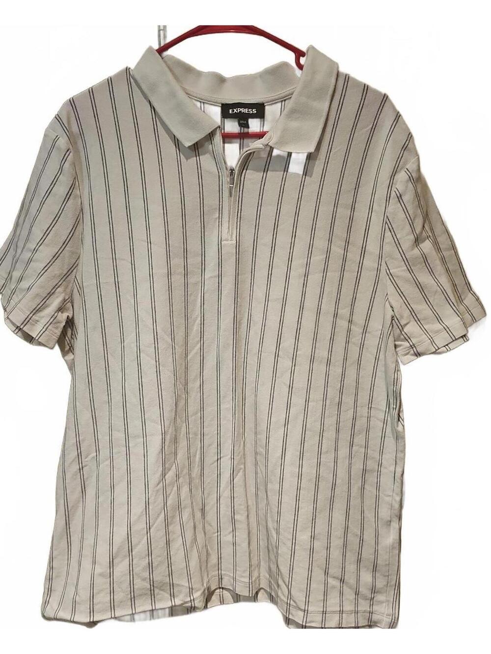 Express Gray & White Striped Short Sleeve Polo Size XLarge mens
